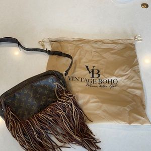 Vintage boho crossbody fringe LV purse